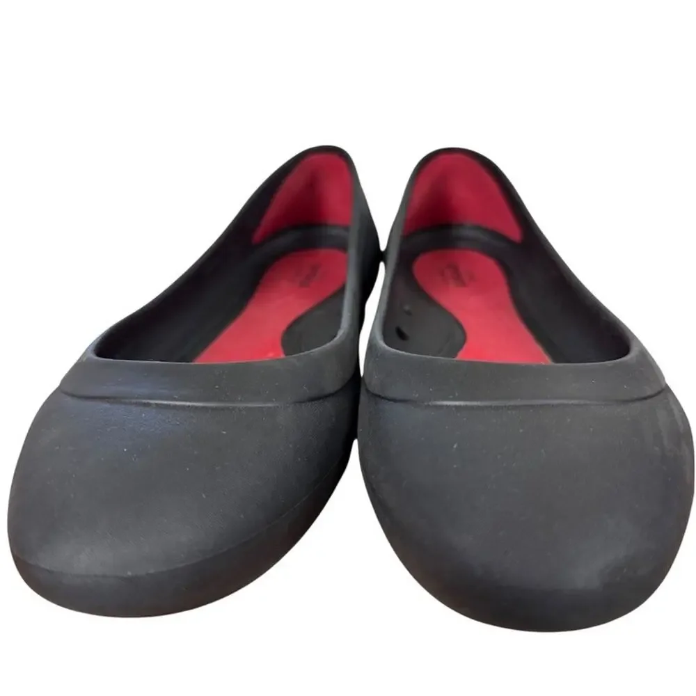 Crocs Lina Iconic Black Slip On Flats Rubber Womens Shoes Comfort Casual sz 7